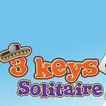 Spielkarten und der Titel 3 Keys Solitaire mit einem Sombrero auf blauem Hintergrund