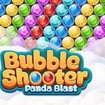 Süßer Panda mit Regenschirm und bunten Blasen im Spiel Bubble Shooter Panda Blast