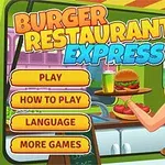 Cartoon-Frau bedient Burger in einem Schnellrestaurant-Spiel-Menü