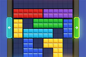 Buntes Tetris-Spiel mit farbigen Blöcken und Pfeiltasten auf einem digitalen Bildschirm