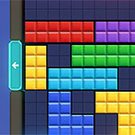 Buntes Tetris-Spiel mit farbigen Blöcken und Pfeiltasten auf einem digitalen Bildschirm