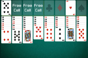 Screenshot von einem Freecell-Solitärspiel auf einem grünen Hintergrund