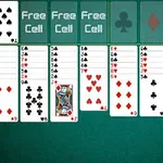 Screenshot von einem Freecell-Solitärspiel auf einem grünen Hintergrund