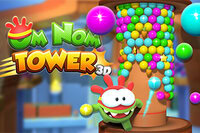 Poppe, drehe und erobere den Turm in Om Nom Tower 3D – das ultimative
