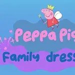 Zeichnung von Peppa Wutz als Fee auf einem blauen Hintergrund mit dem Text Peppa Pig Family Dress Up