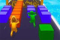 Das Spiel Push the Color bietet bunte Quadrate, Hindernisse und Farbtore