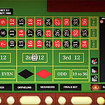Roulette Royale Ein grüner Tisch mit einer Roulette-Setzfläche mit nummerierten und farbigen Feldern und verschiedenen Setzoptionen