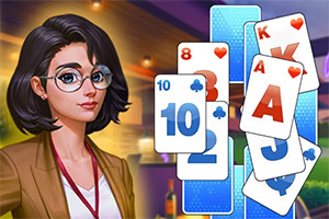 Illustration einer Frau mit Brille neben gestapelten Spielkarten mit Herzen, Kreuz und Pik