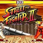 Bildschirmaufnahme von Street Fighter II mit den Charakteren Ryu und Ken im Kampf auf einer Kampfarena