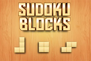 Holzwand-Hintergrund mit gelbem Schriftzug Sudoku Blocks und darunter drei verschiedene gelbe Blockformen