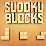 Holzwand-Hintergrund mit gelbem Schriftzug Sudoku Blocks und darunter drei verschiedene gelbe Blockformen
